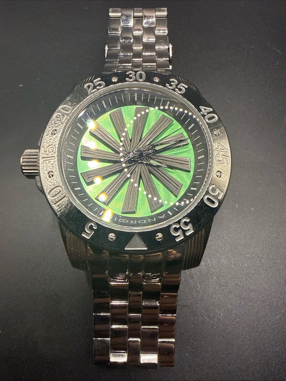 Stainless Steel Men's Watch with Green Dial